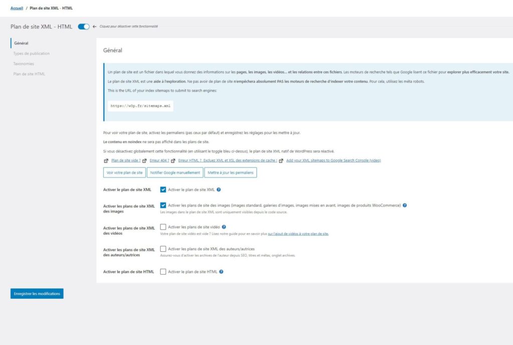 Le plan xml dans le plugin wordpress seopress